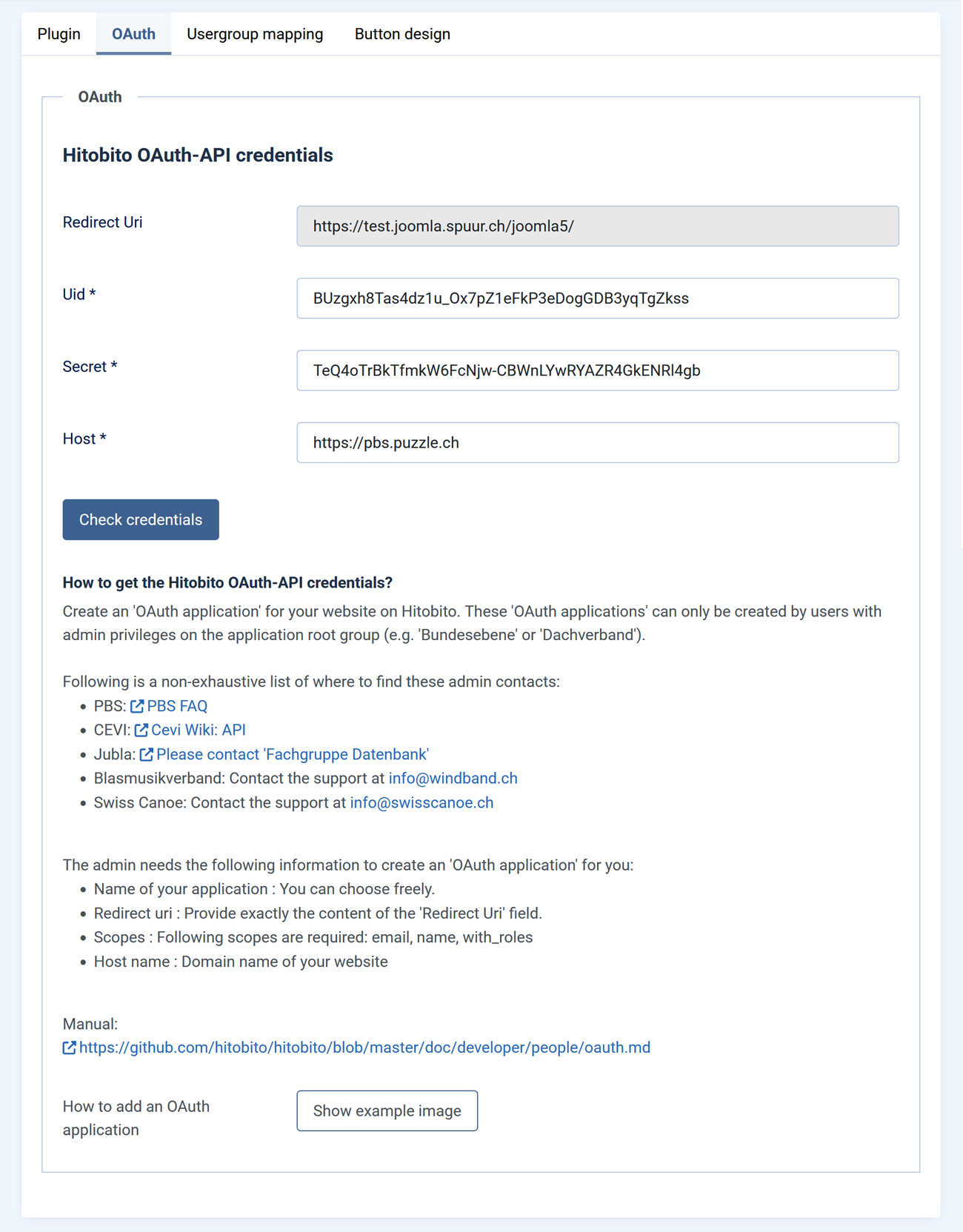 Plugin Settings (OAuth connection)
