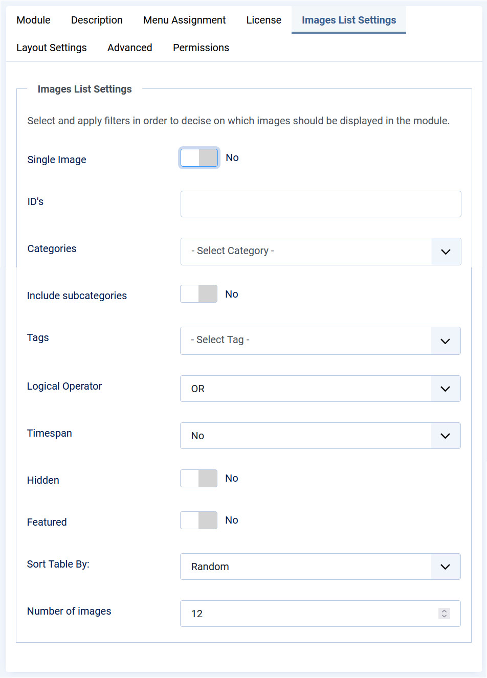JoomImages PRO Settings